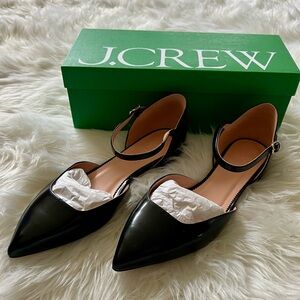 J. Crew Women’s Spazzolato Leather Ankle Strap Flat in Black, Size 10